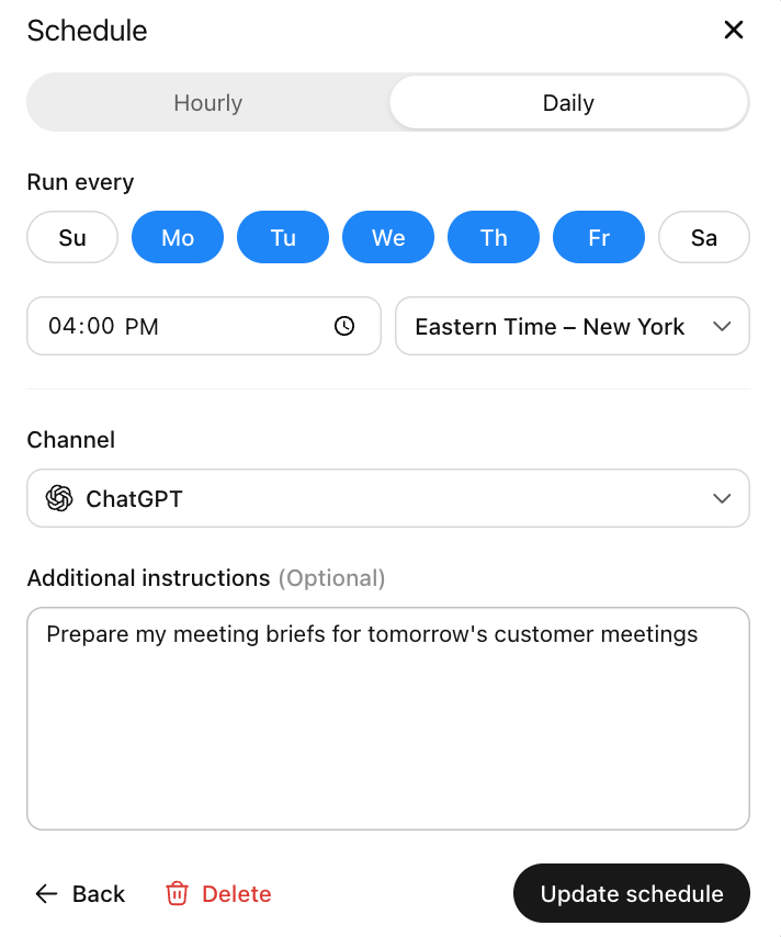 Creating a schedule